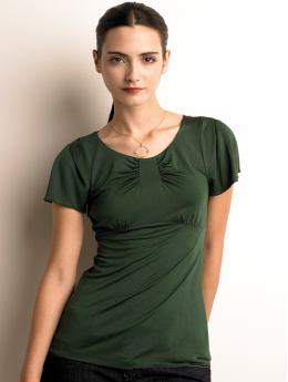 Women: Silk shirred top - Pine green