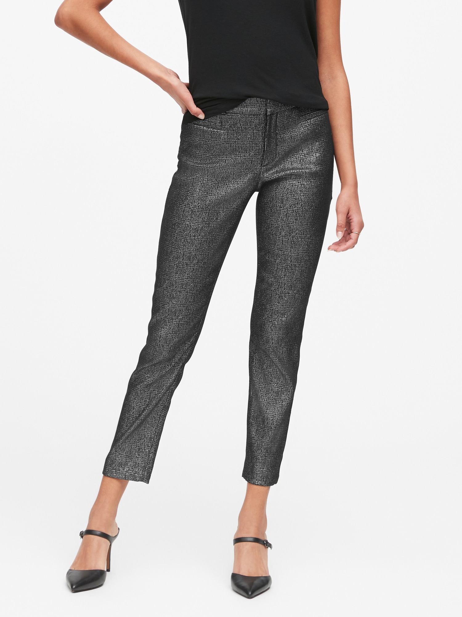 Petite Modern Sloan Skinny-Fit Metallic Plaid Pant