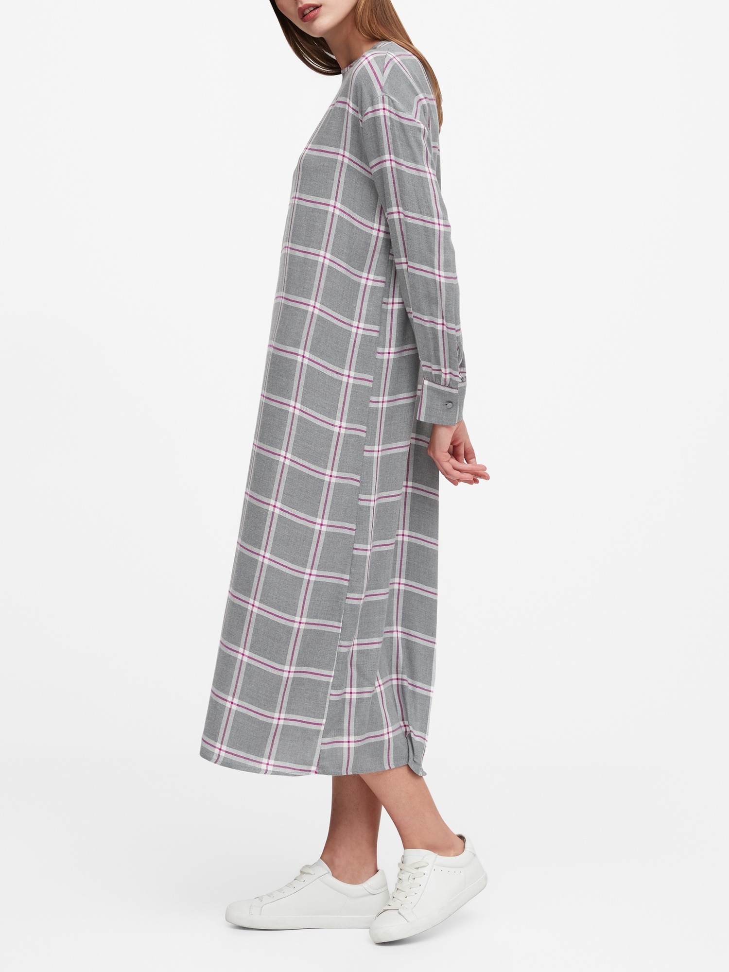 Flannel Oversized Button-Back Dress